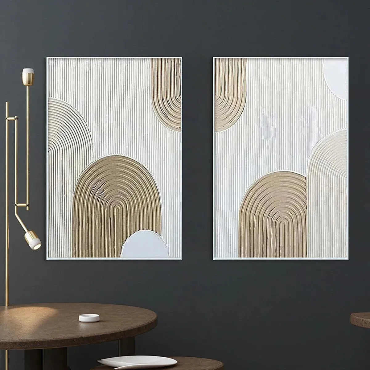 BEIGE TEXTURED ARCHES DIPTYCH: Textured Abstract Painting Set of 2, Vertical Wall Art - Image 7