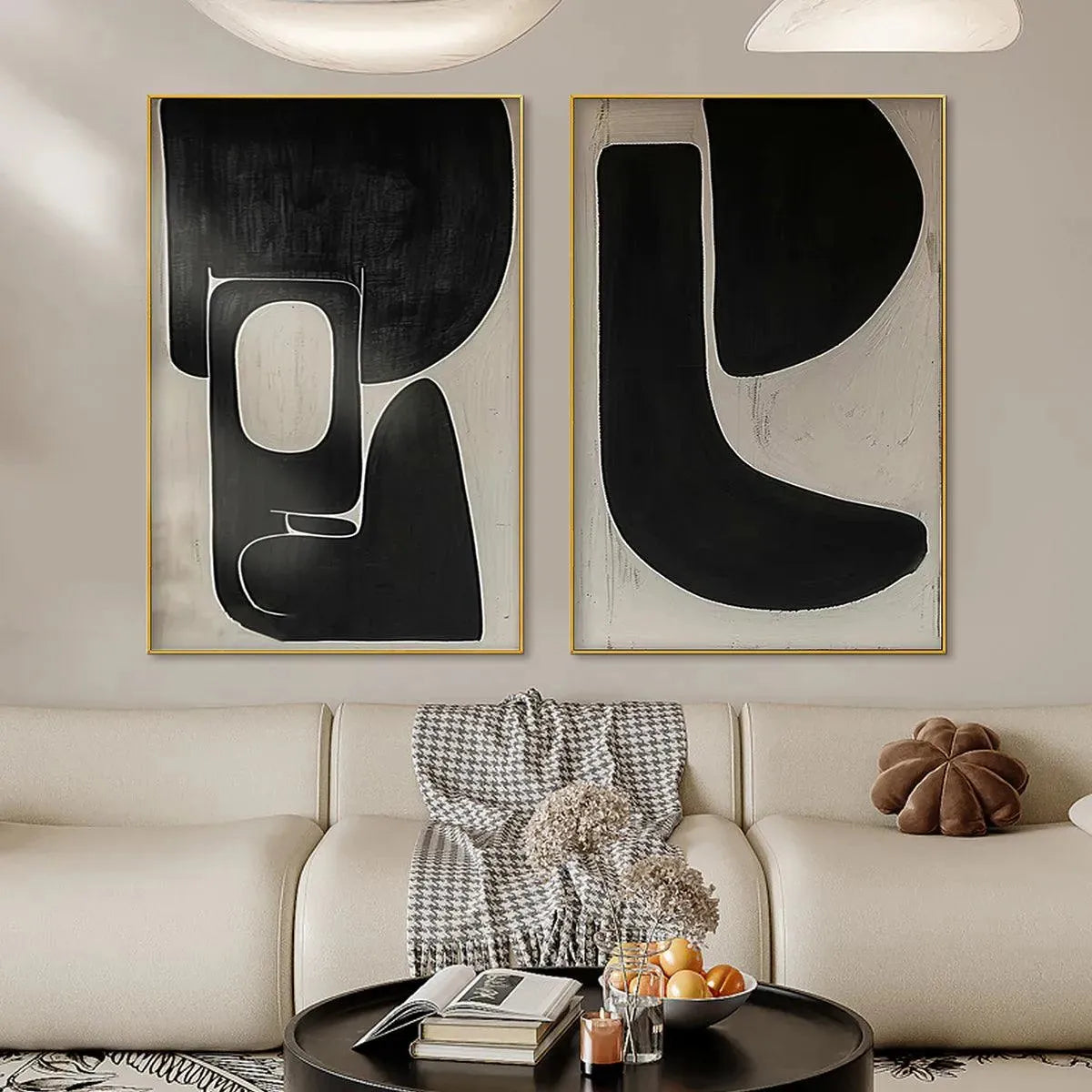 BLACK & BEIGE ABSTRACT DIPTYCH II: Abstract Painting Set of 2, Vertical Wall Art - Image 5