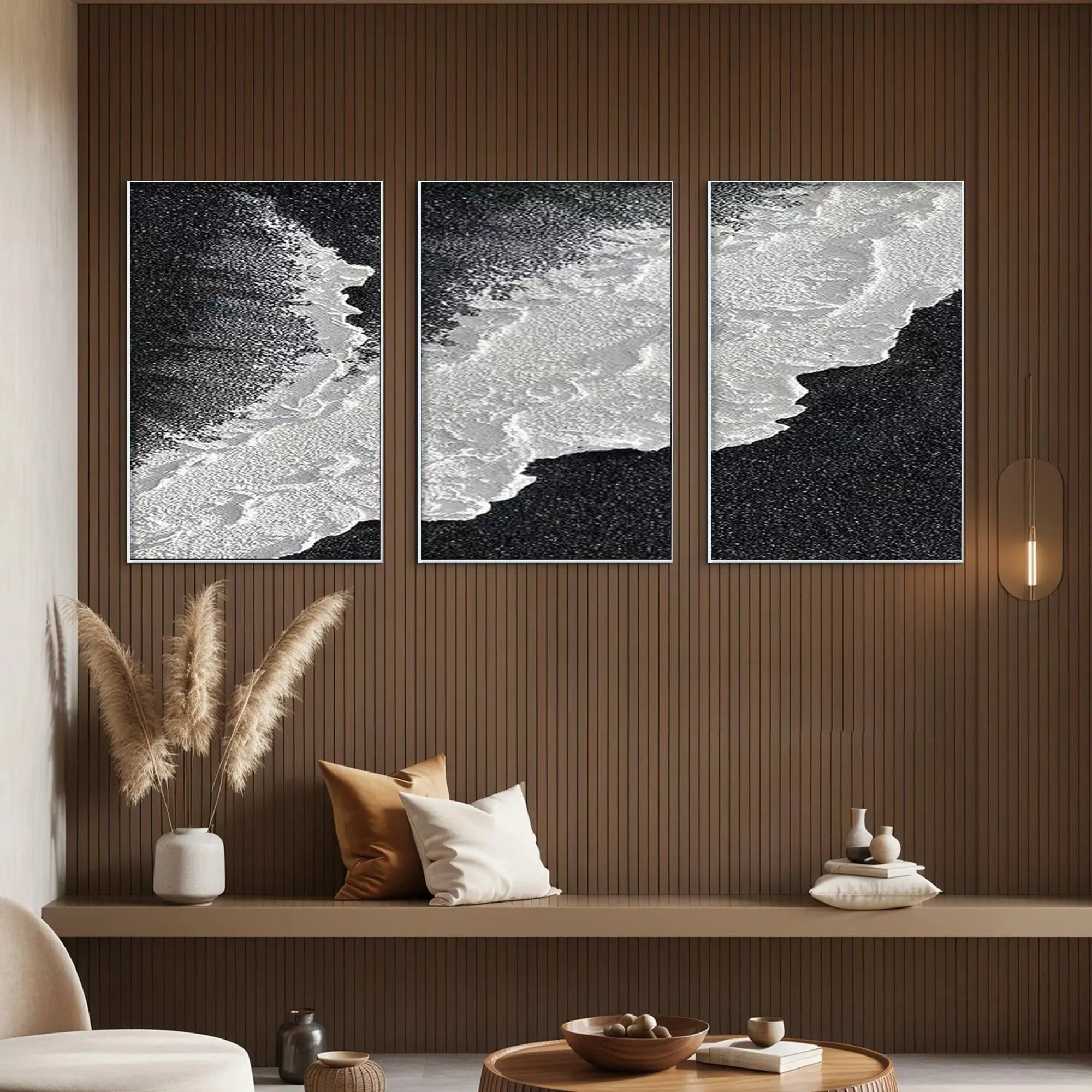 BLACK & WHITE OCEAN TRIPTYCH: Abstract Ocean Painting Set of 3, Vertical Wall Art - Image 8