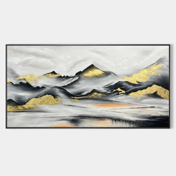 Black and Gold Mountain Oil Painting - Abstract Art