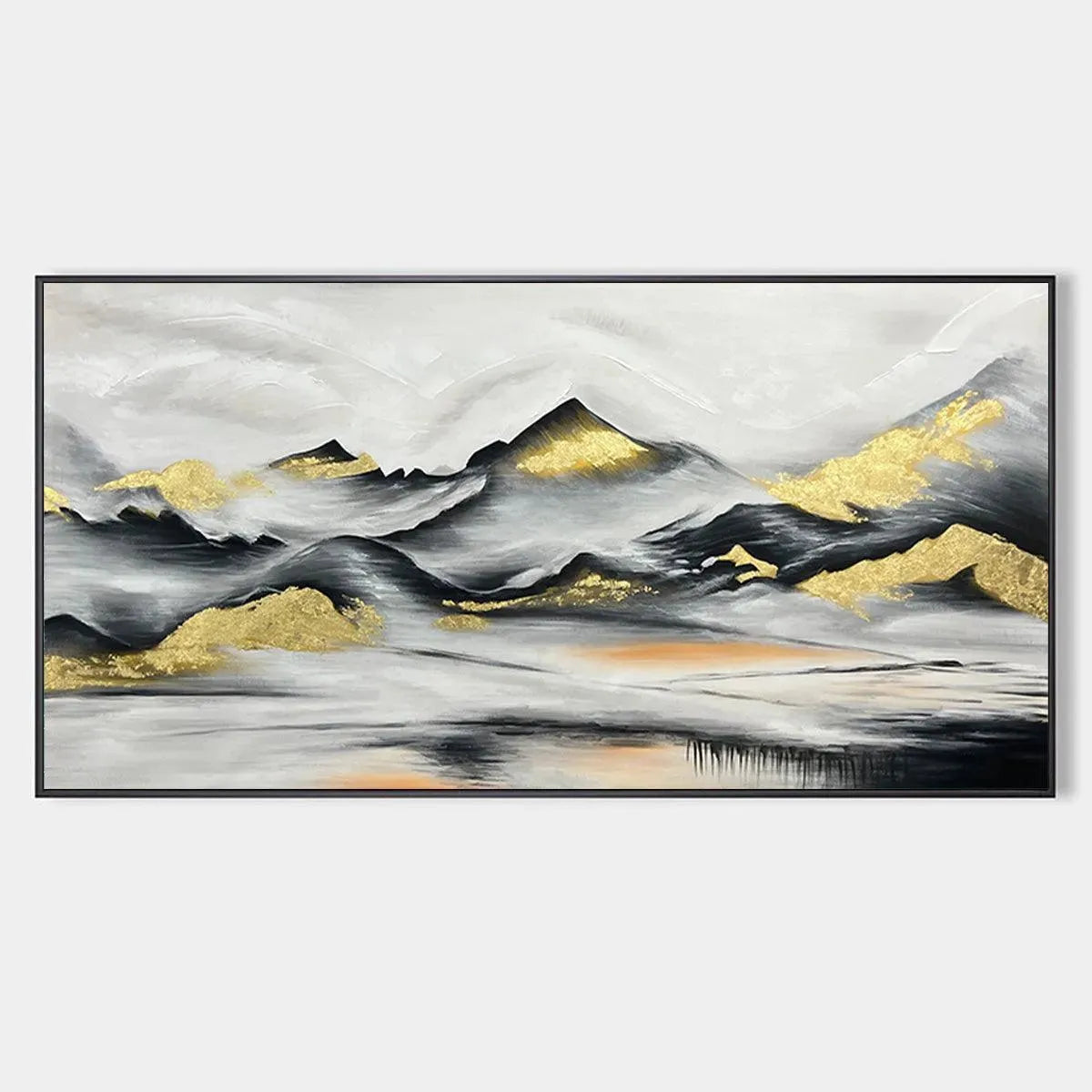 Black and Gold Mountain Oil Painting - Abstract Art