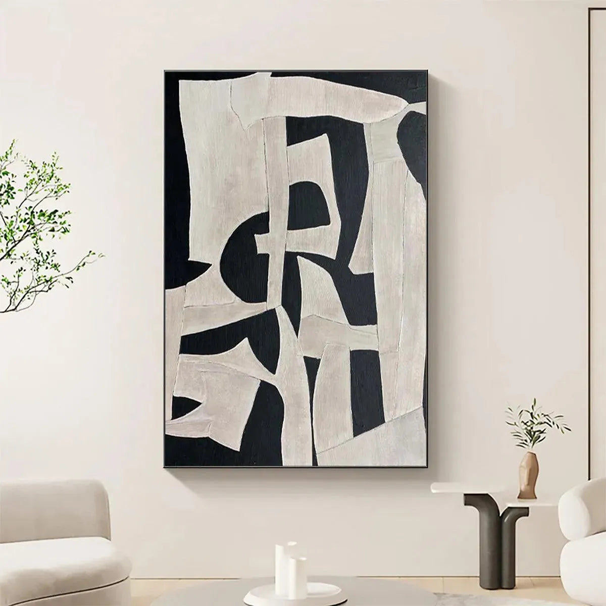 BLACK AND WHITE ABSTRACT: Minimalist Abstract Painting - Image 2
