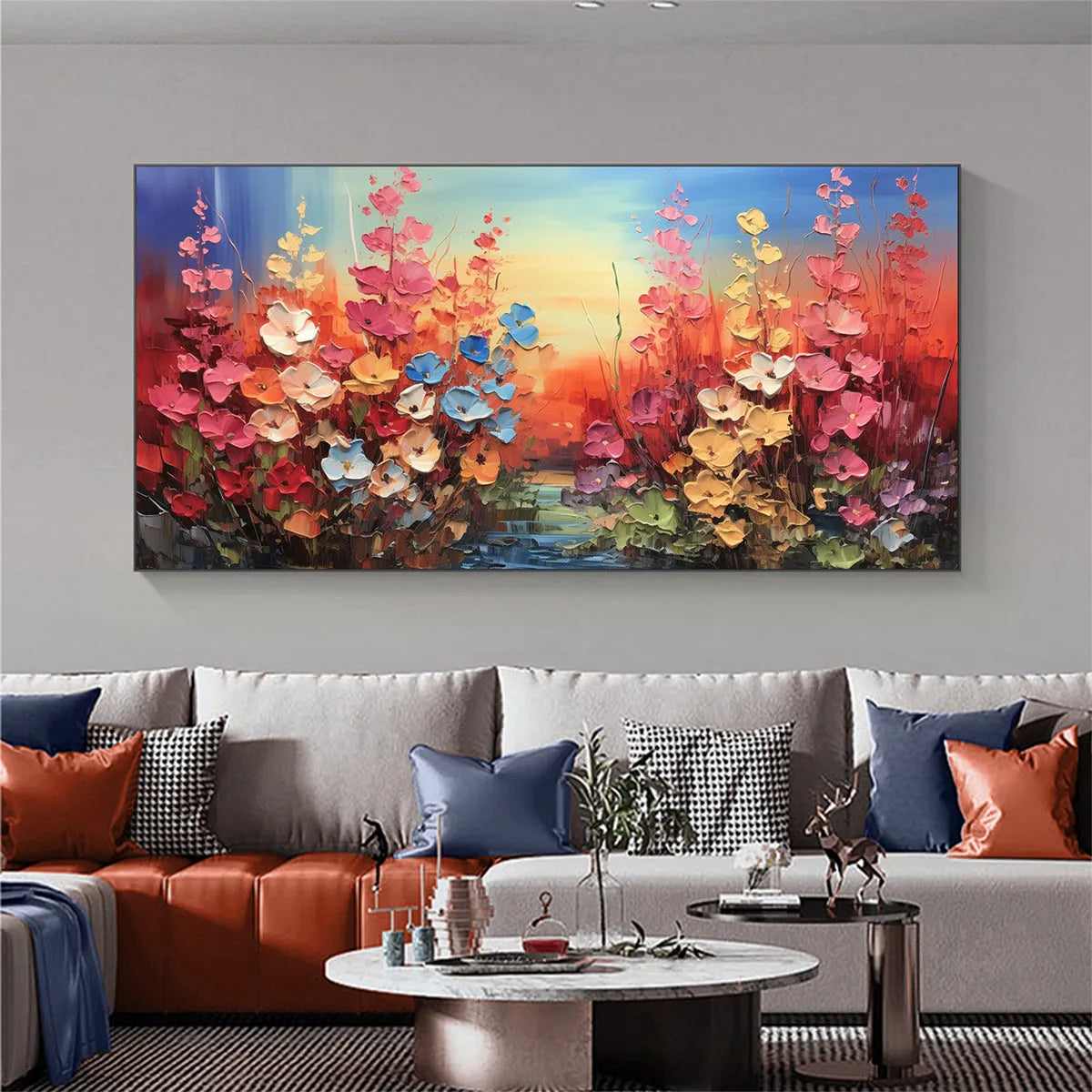 BLOOMING MEADOW: Panoramic Floral Landscape Painting, Impasto Flowers, Colorful, Living Room, Bedroom, Dining Room - Image 2