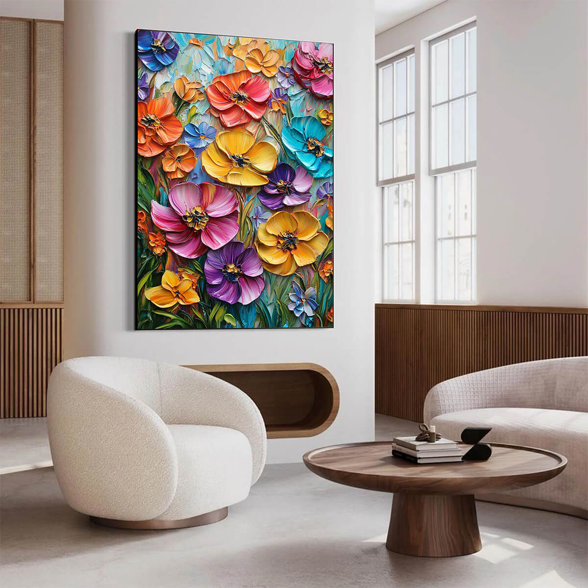 BLOOMING RHAPSODY: Colorful Impasto Floral Oil Painting - Image 4