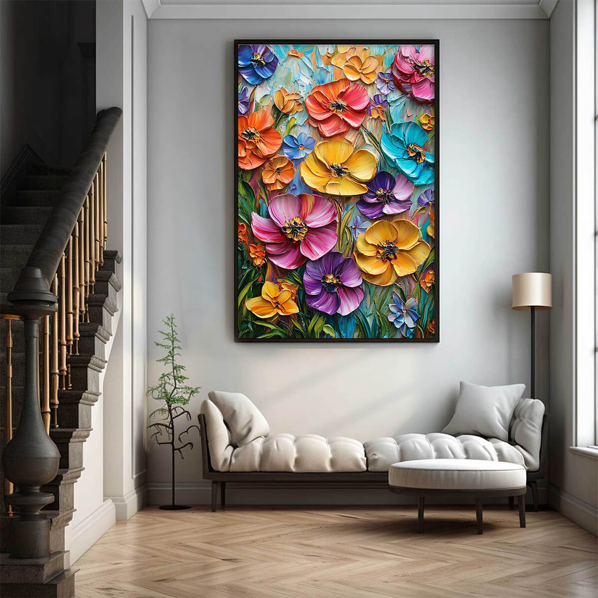 BLOOMING RHAPSODY: Colorful Impasto Floral Oil Painting - Image 5