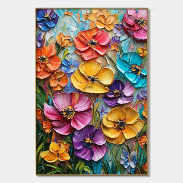 BLOOMING RHAPSODY: Colorful Impasto Floral Oil Painting