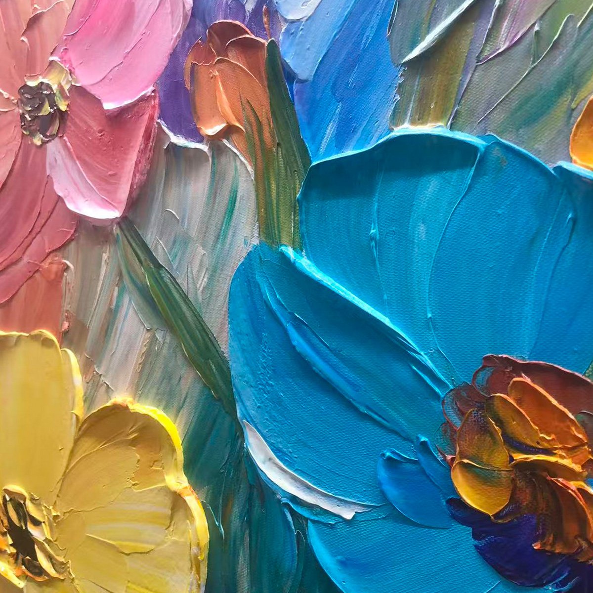 BLOOMING RHAPSODY: Colorful Impasto Floral Oil Painting - Image 6