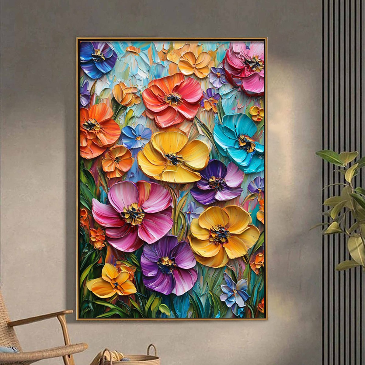BLOOMING RHAPSODY: Colorful Impasto Floral Oil Painting - Image 7