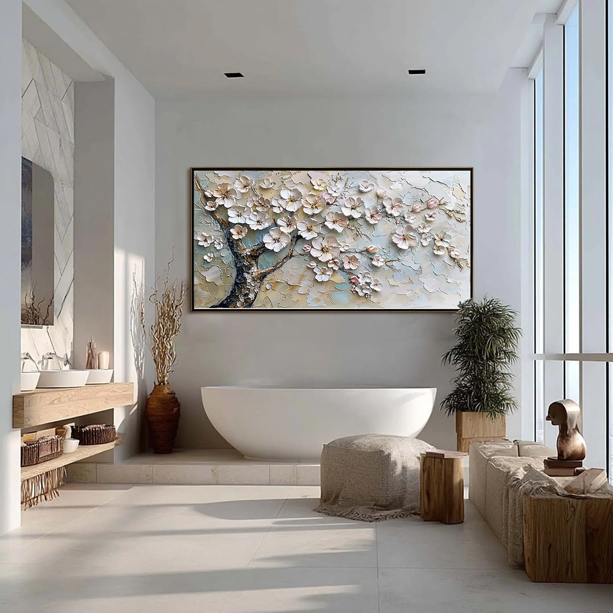 BLOSSOM SERENADE: Textured Impasto Cherry Blossom Painting - Image 5