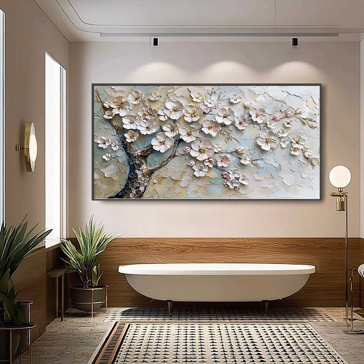 BLOSSOM SERENADE: Textured Impasto Cherry Blossom Painting - Image 2