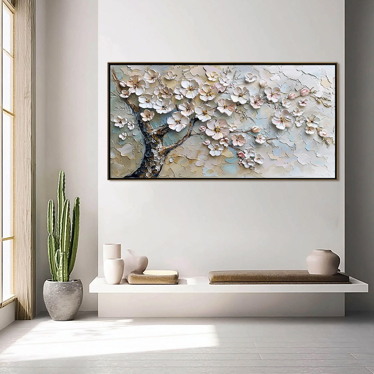 BLOSSOM SERENADE: Textured Impasto Cherry Blossom Painting - Image 4