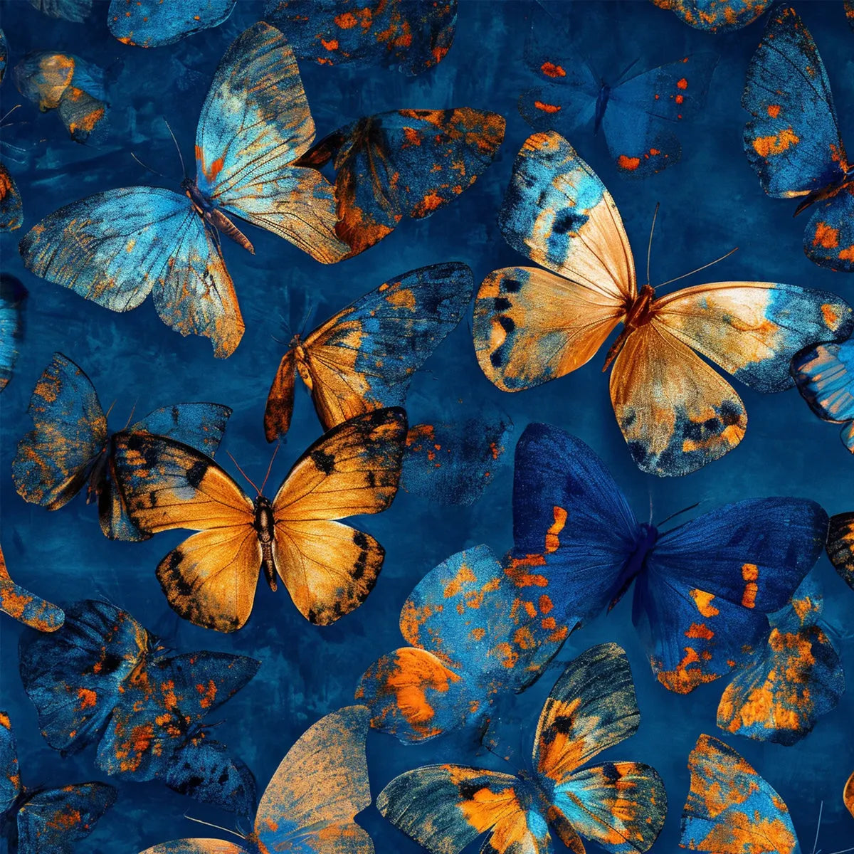 BLUE MORPHO WALTZ: Blue & Gold Butterfly Oil Painting on Canvas - Image 3