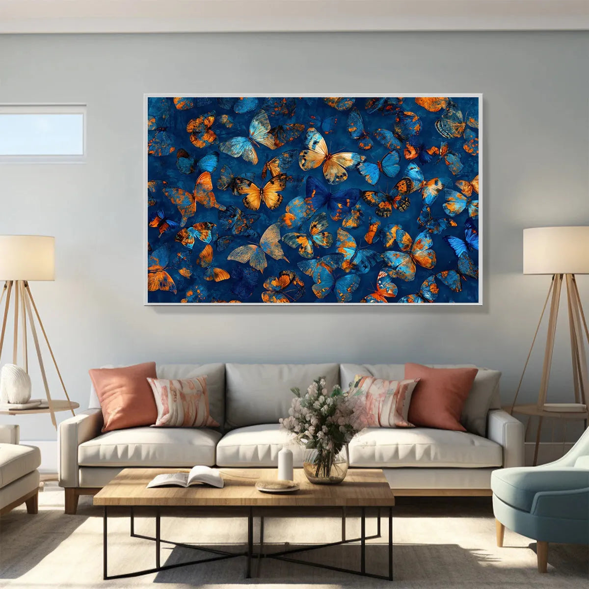 BLUE MORPHO WALTZ: Blue & Gold Butterfly Oil Painting on Canvas - Image 5