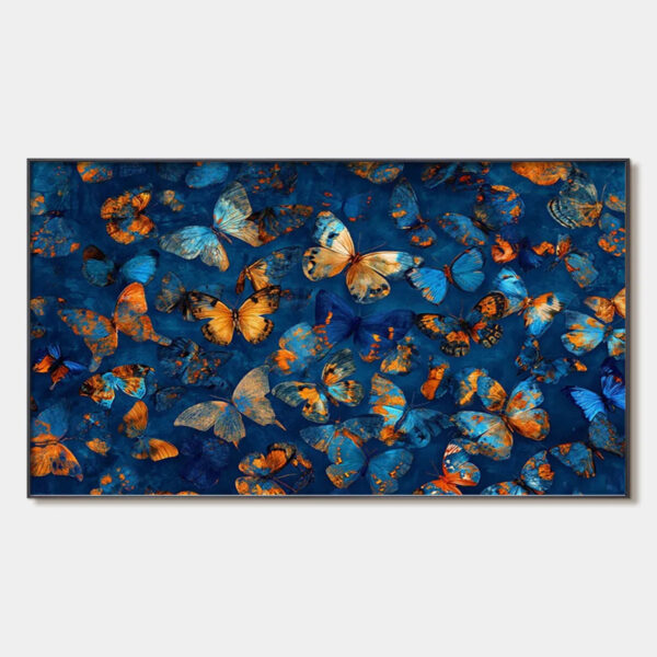 BLUE MORPHO WALTZ: Blue & Gold Butterfly Oil Painting on Canvas