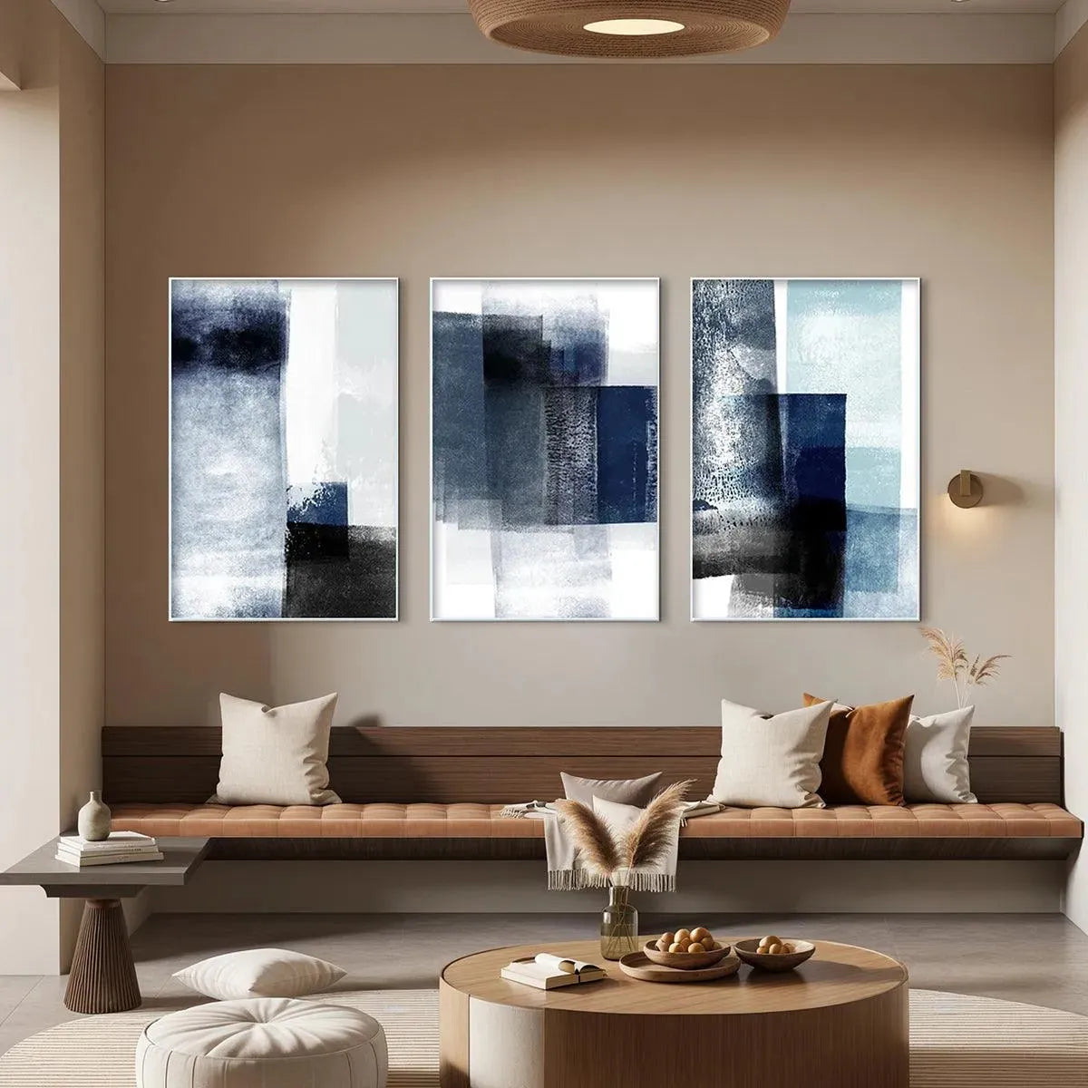 BLUE ABSTRACT TRIPTYCH: Abstract Painting Set of 3, Vertical Wall Art - Image 2
