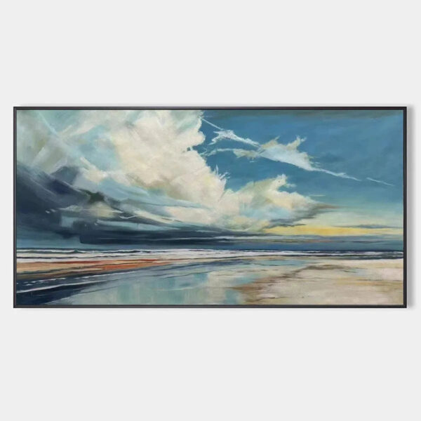 Blue Beachscape Oil Painting - Serene Coastal Decor