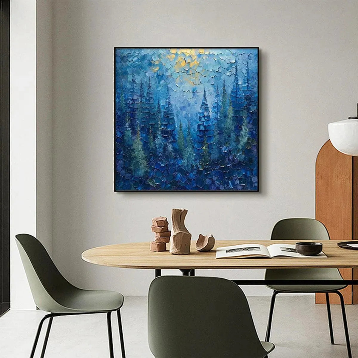 BLUE FOREST: Textured Forest Painting, Blue Landscape Wall Art, Square Canvas, Impasto Decor - Image 7