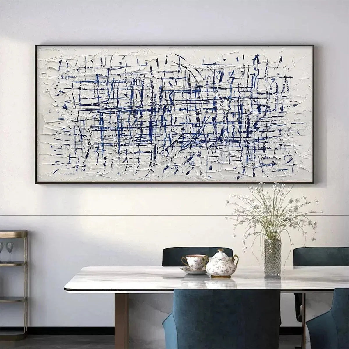 BLUE GRID: Textured Minimalist Abstract Painting in Blue and White - Image 8