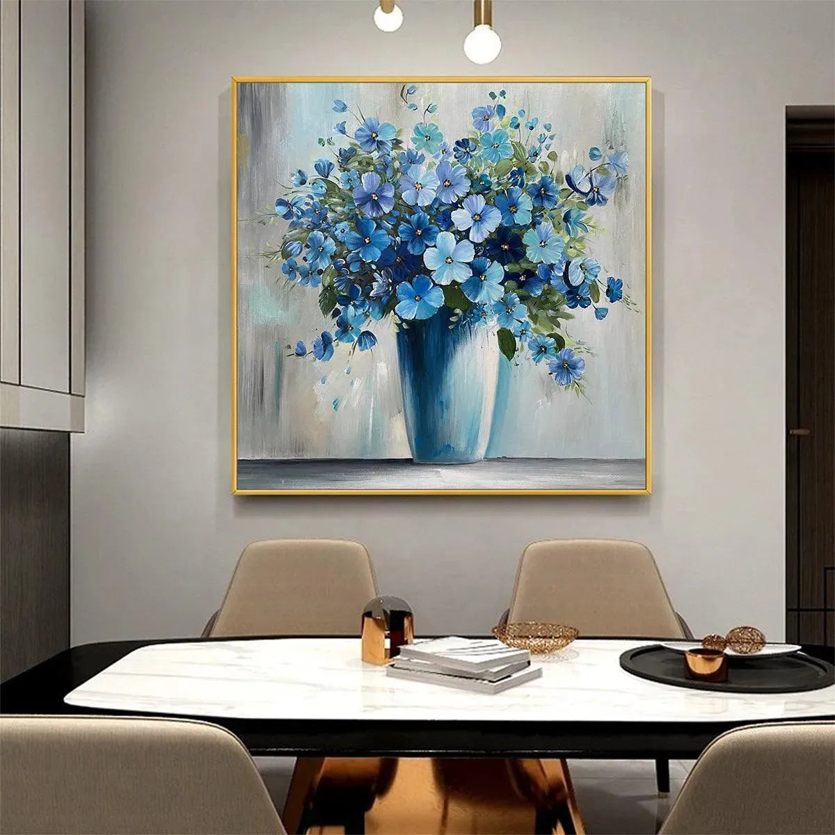 BLUE SERENITY: Blue Floral Painting, Square Canvas Art, Still Life Wall Decor, Calming Artwork - Image 6