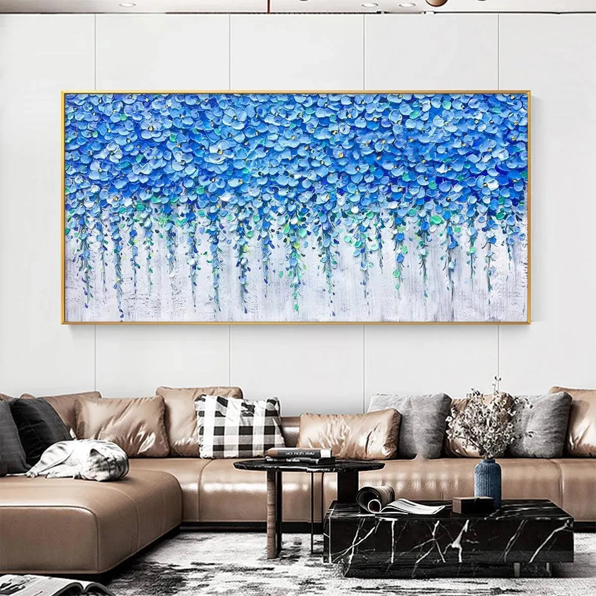 BLUE WISTERIA: Textured Impasto Blue Floral Painting - Image 7