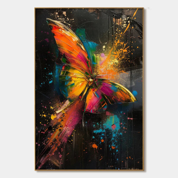 BUTTERFLY NEBULA: Colorful Butterfly Oil Painting on Canvas