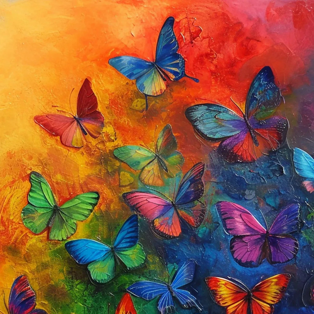 BUTTERFLY RAINBOW: Square Colorful Butterfly Oil Painting on Canvas - Image 3