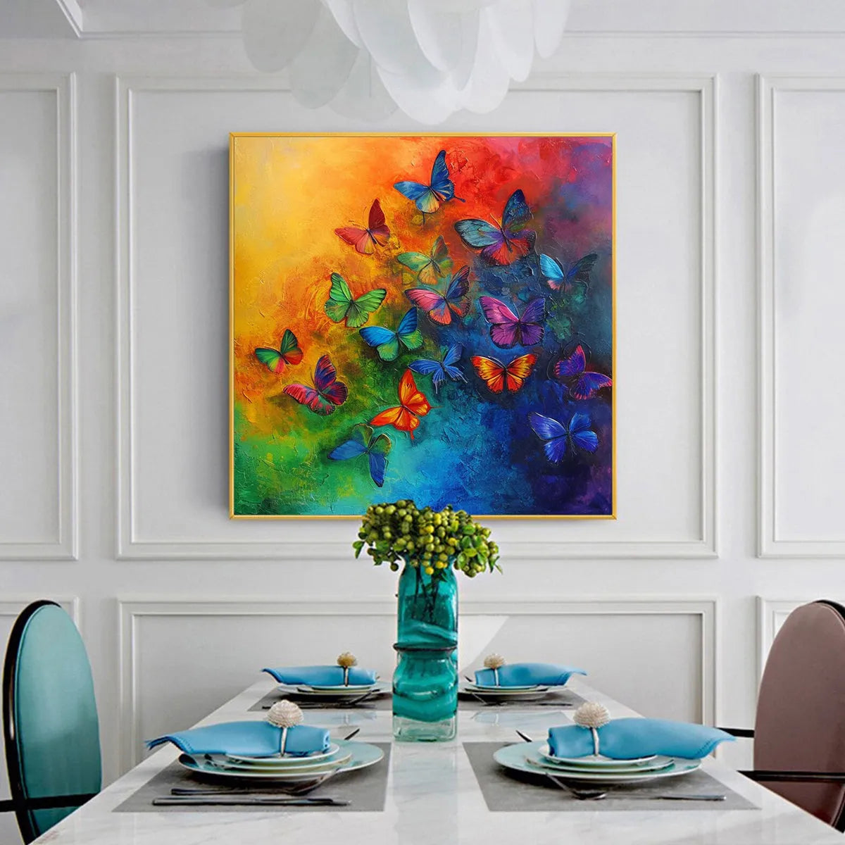 BUTTERFLY RAINBOW: Square Colorful Butterfly Oil Painting on Canvas - Image 5