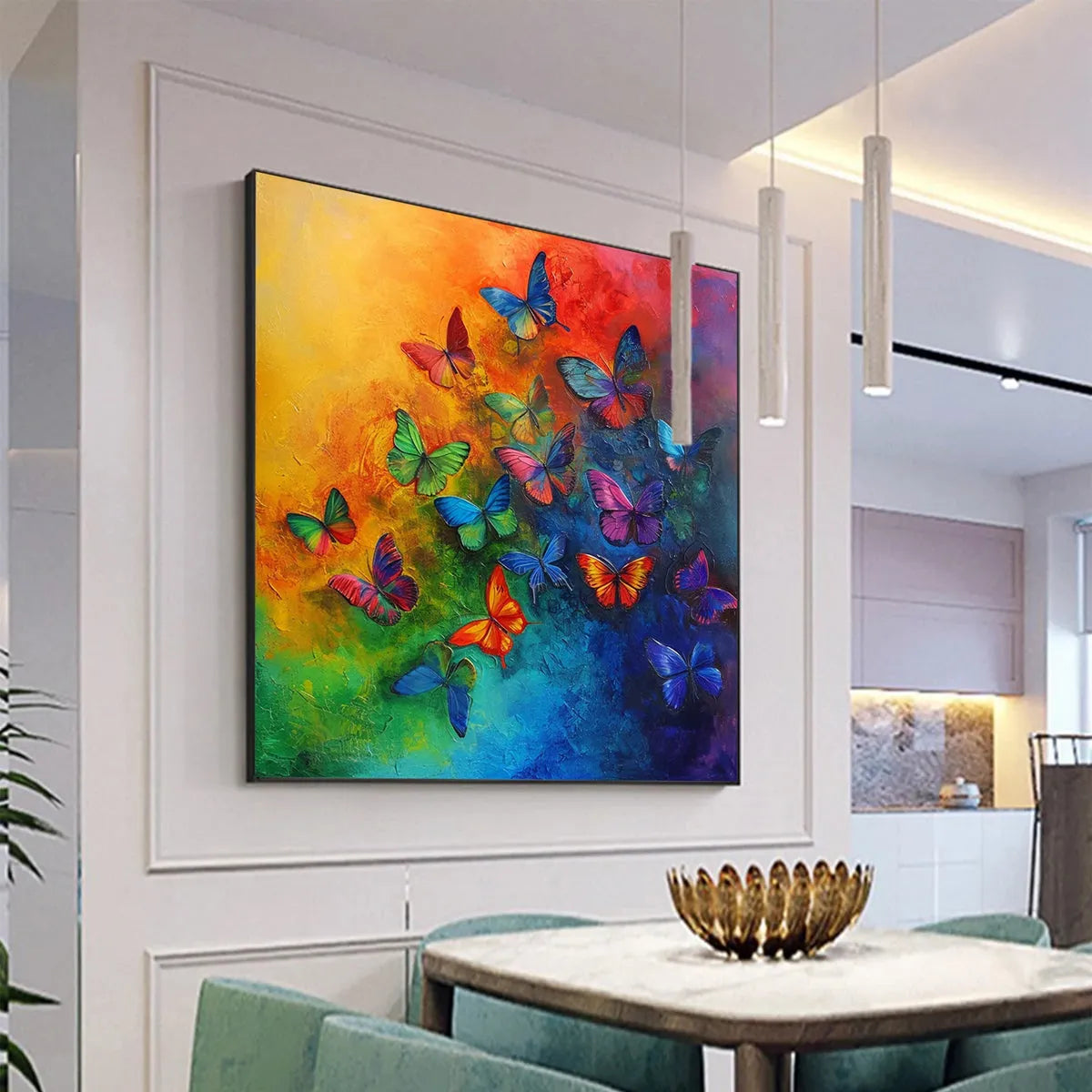 BUTTERFLY RAINBOW: Square Colorful Butterfly Oil Painting on Canvas - Image 4