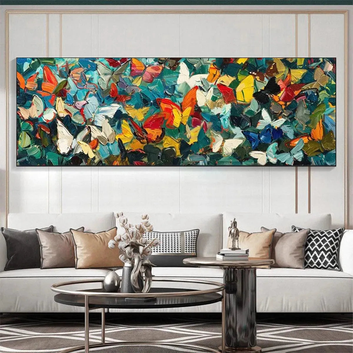 BUTTERFLY WHIRLWIND PANORAMIC: Butterfly Painting, Panoramic Wall Art, Colorful Impasto Decor - Image 8