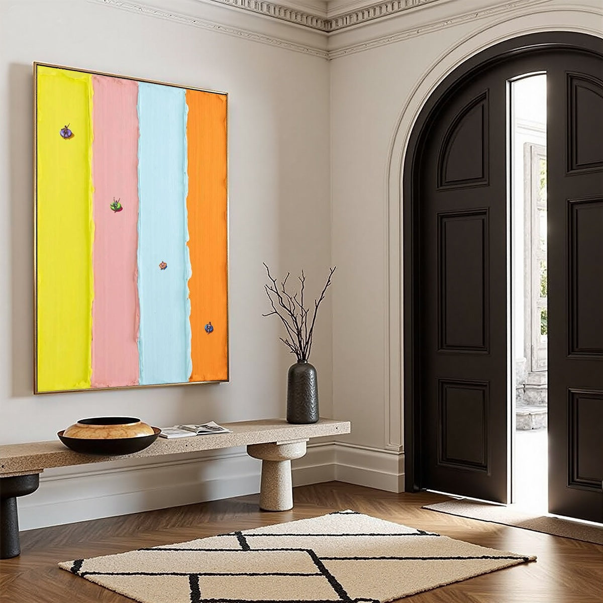 CANDY STRIPE SERENADE: Minimalist Pastel Textured Oil Painting - Image 4