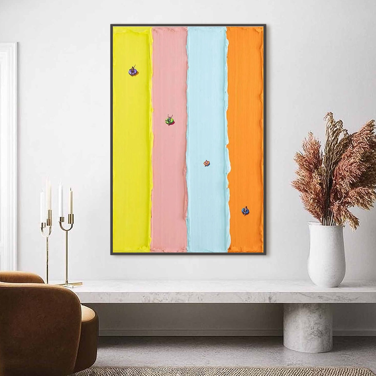 CANDY STRIPE SERENADE: Minimalist Pastel Textured Oil Painting - Image 2