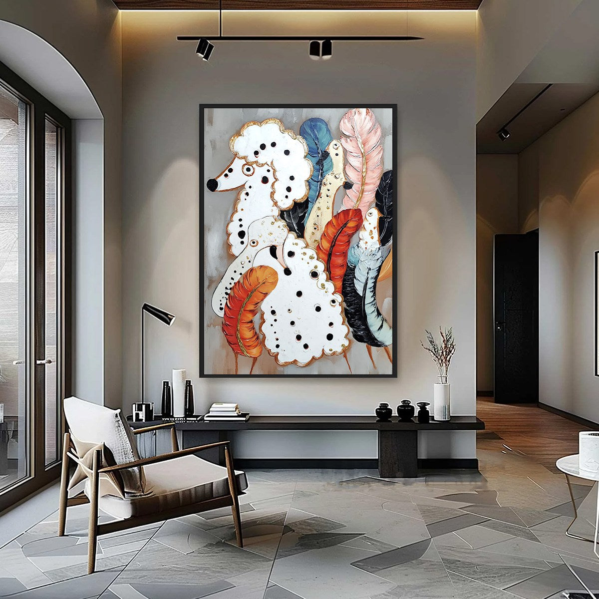 CANINE COUTURE: Whimsical Abstract Poodle and Feather Painting - Image 2
