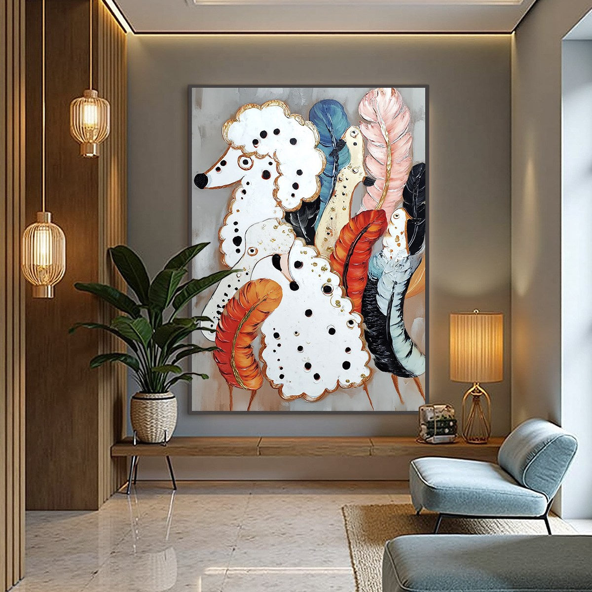 CANINE COUTURE: Whimsical Abstract Poodle and Feather Painting - Image 4