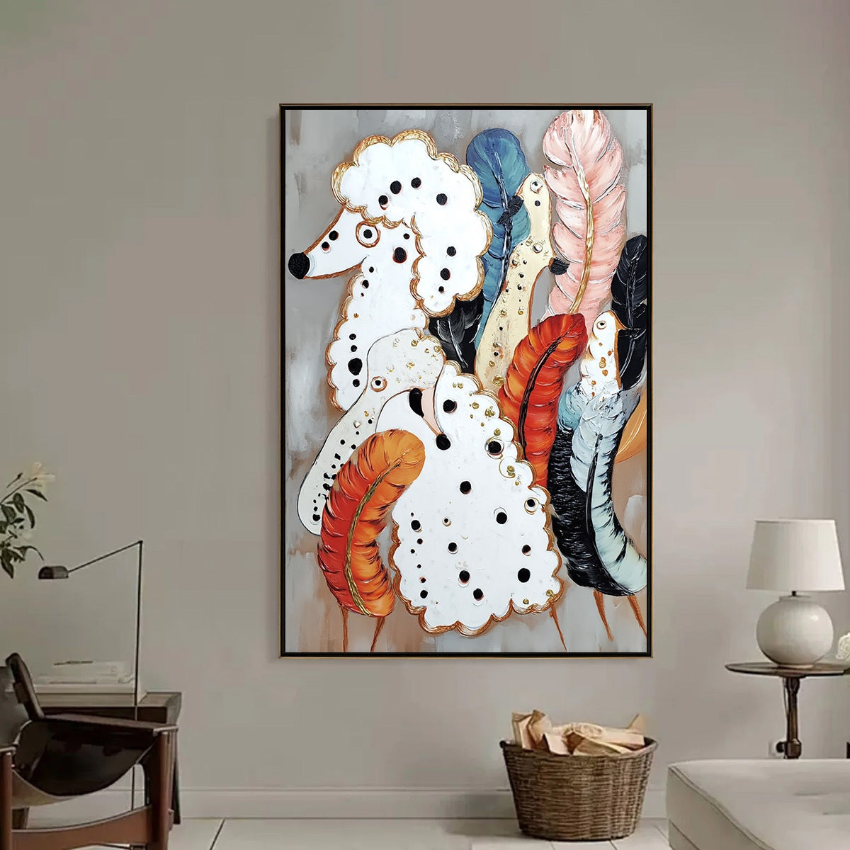 CANINE COUTURE: Whimsical Abstract Poodle and Feather Painting - Image 6