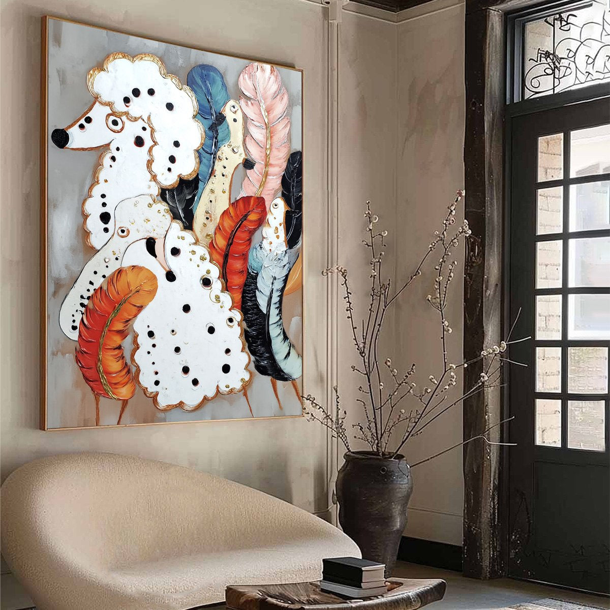 CANINE COUTURE: Whimsical Abstract Poodle and Feather Painting - Image 8