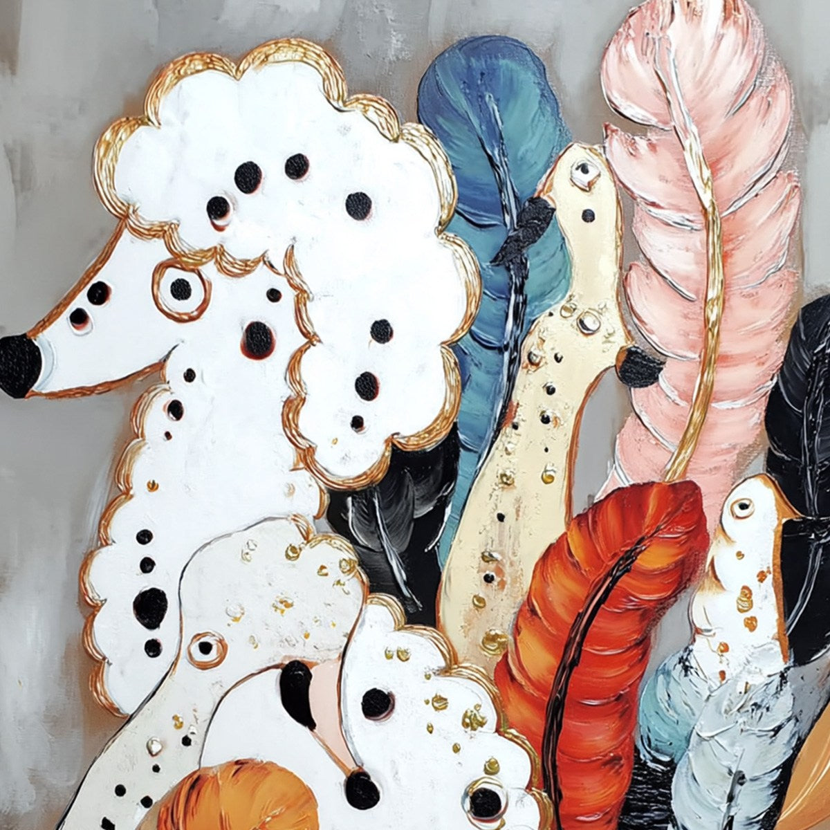CANINE COUTURE: Whimsical Abstract Poodle and Feather Painting - Image 3