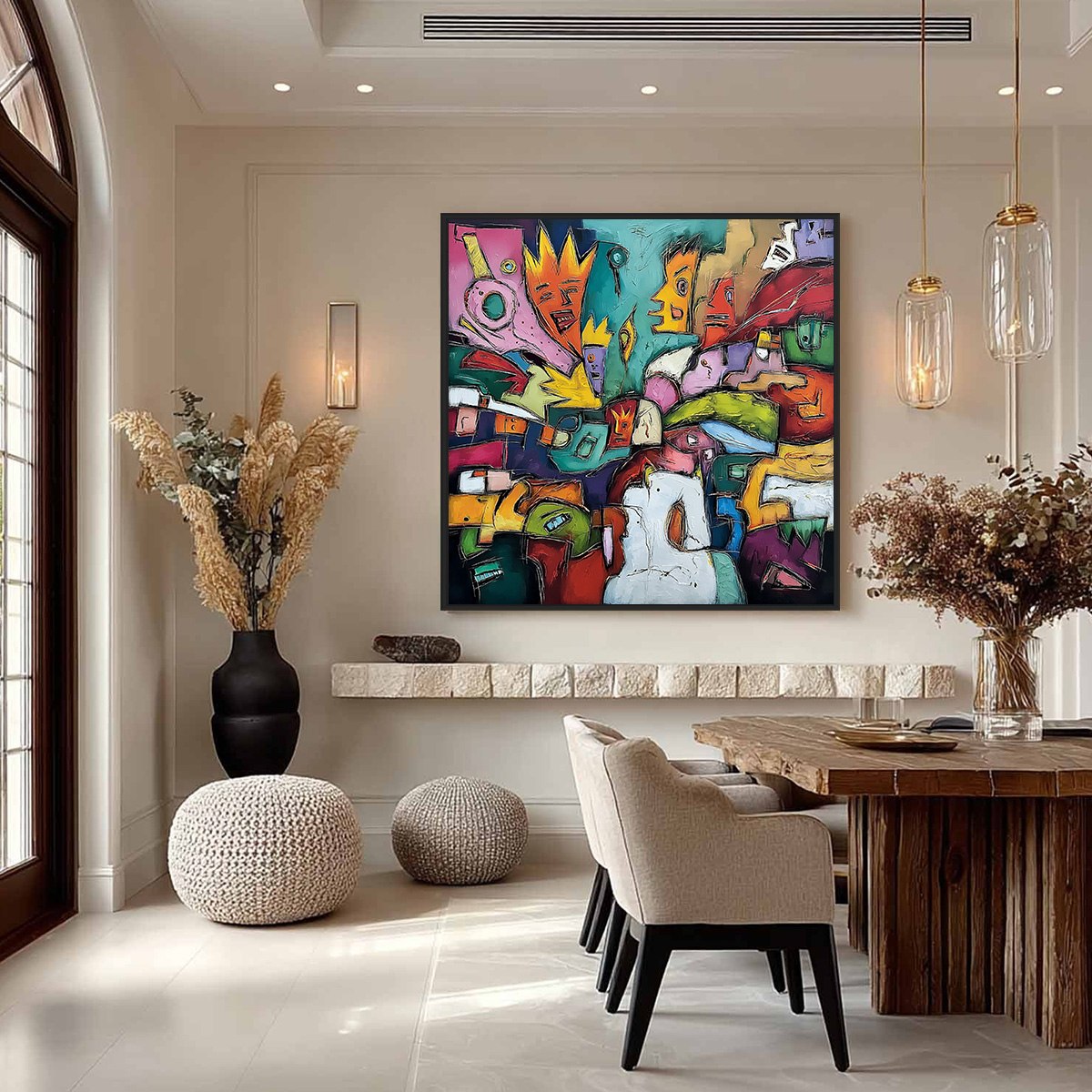 CARNIVAL OF KINGS: Vibrant Square Abstract Figurative Painting - Image 4