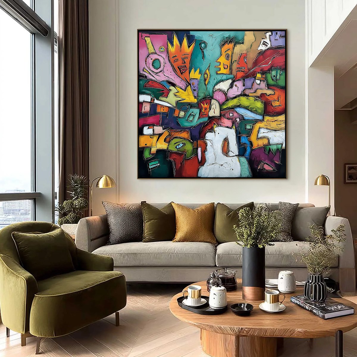 CARNIVAL OF KINGS: Vibrant Square Abstract Figurative Painting - Image 6