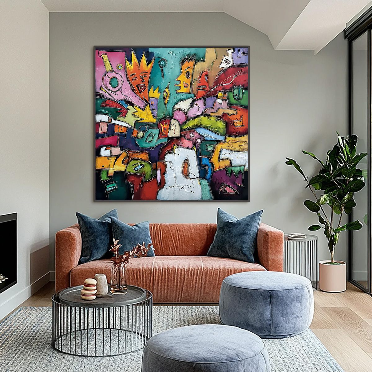 CARNIVAL OF KINGS: Vibrant Square Abstract Figurative Painting - Image 2