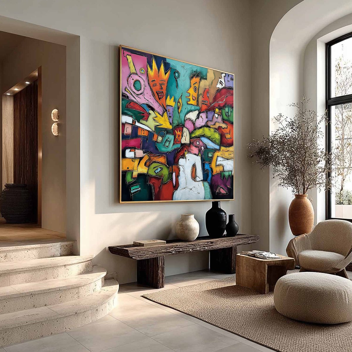 CARNIVAL OF KINGS: Vibrant Square Abstract Figurative Painting - Image 8
