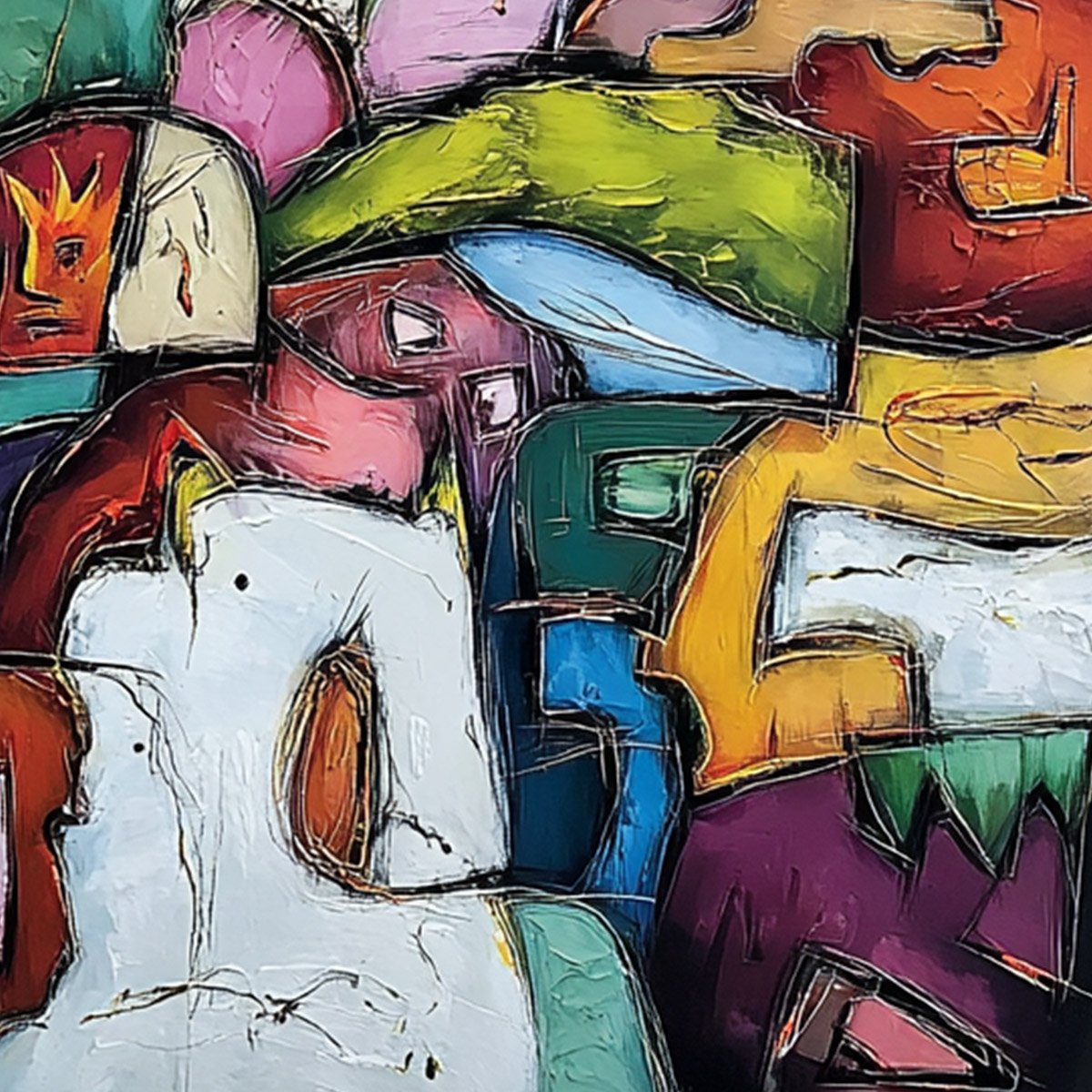 CARNIVAL OF KINGS: Vibrant Square Abstract Figurative Painting - Image 5
