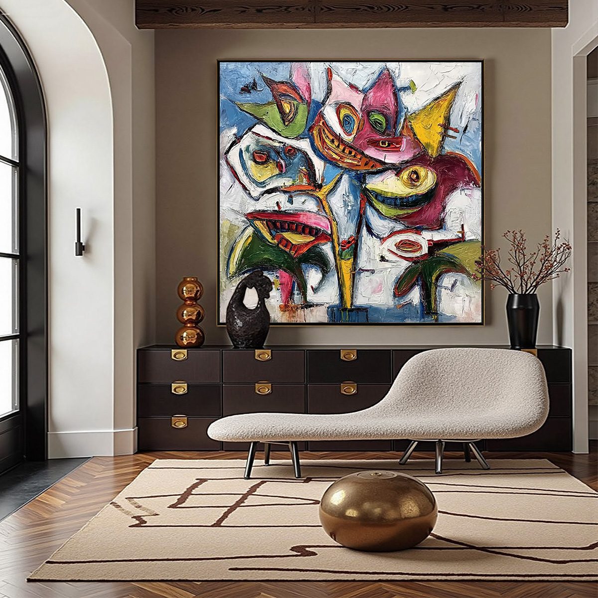CARNIVAL OF SMILES: Large Colorful Abstract Impasto Wall Art - Image 2
