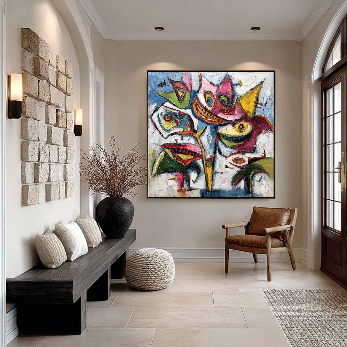 CARNIVAL OF SMILES: Large Colorful Abstract Impasto Wall Art - Image 4