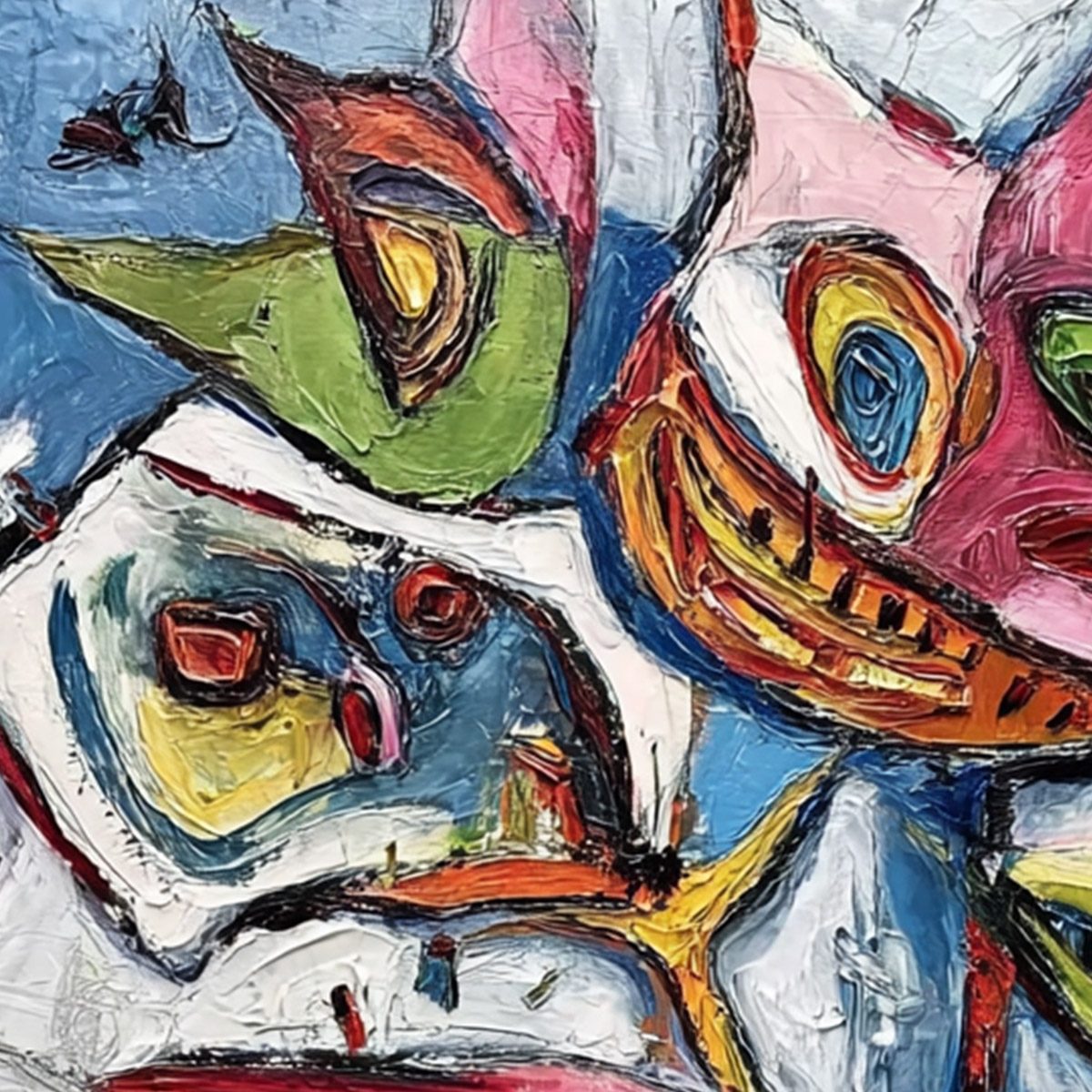 CARNIVAL OF SMILES: Large Colorful Abstract Impasto Wall Art - Image 3