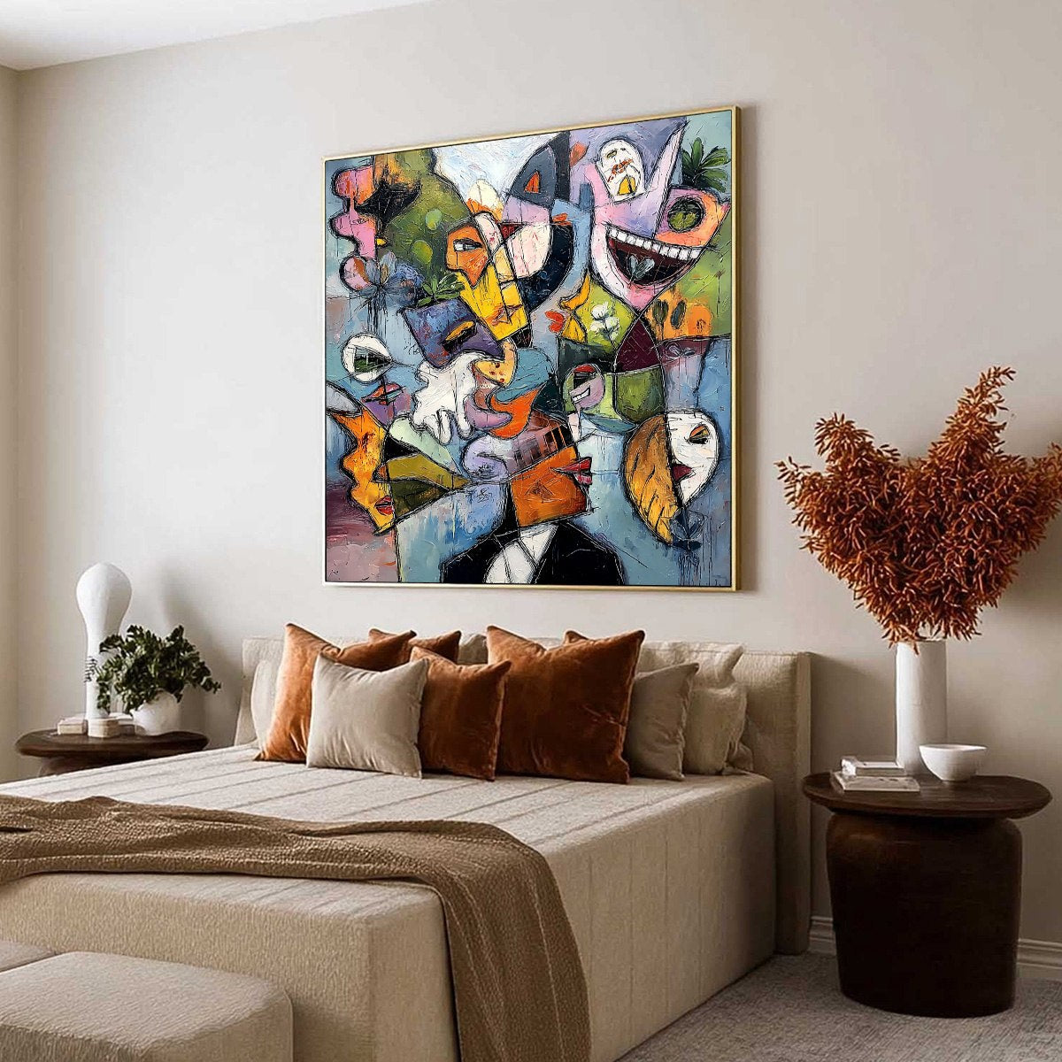 CARNIVAL OF SOULS: Large Colorful Abstract Faces Oil Painting - Image 7