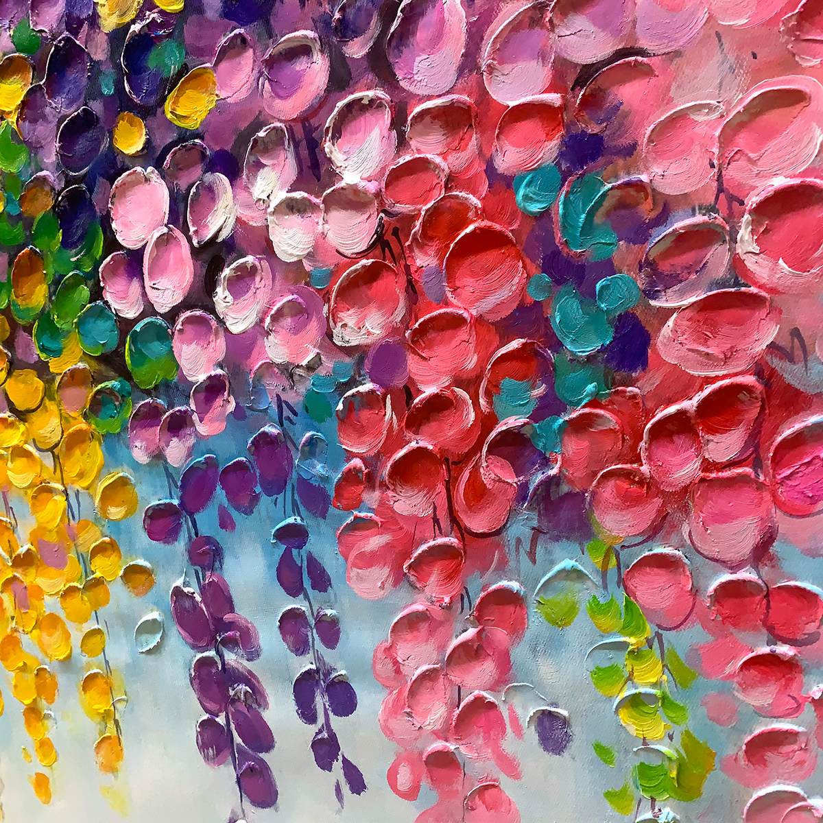 CASCADE OF COLOR: Textured Impasto Floral Oil Painting - Image 3