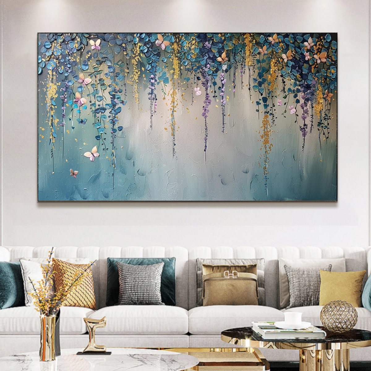 CASCADE: Panoramic Floral and Butterfly Oil Painting - Image 2