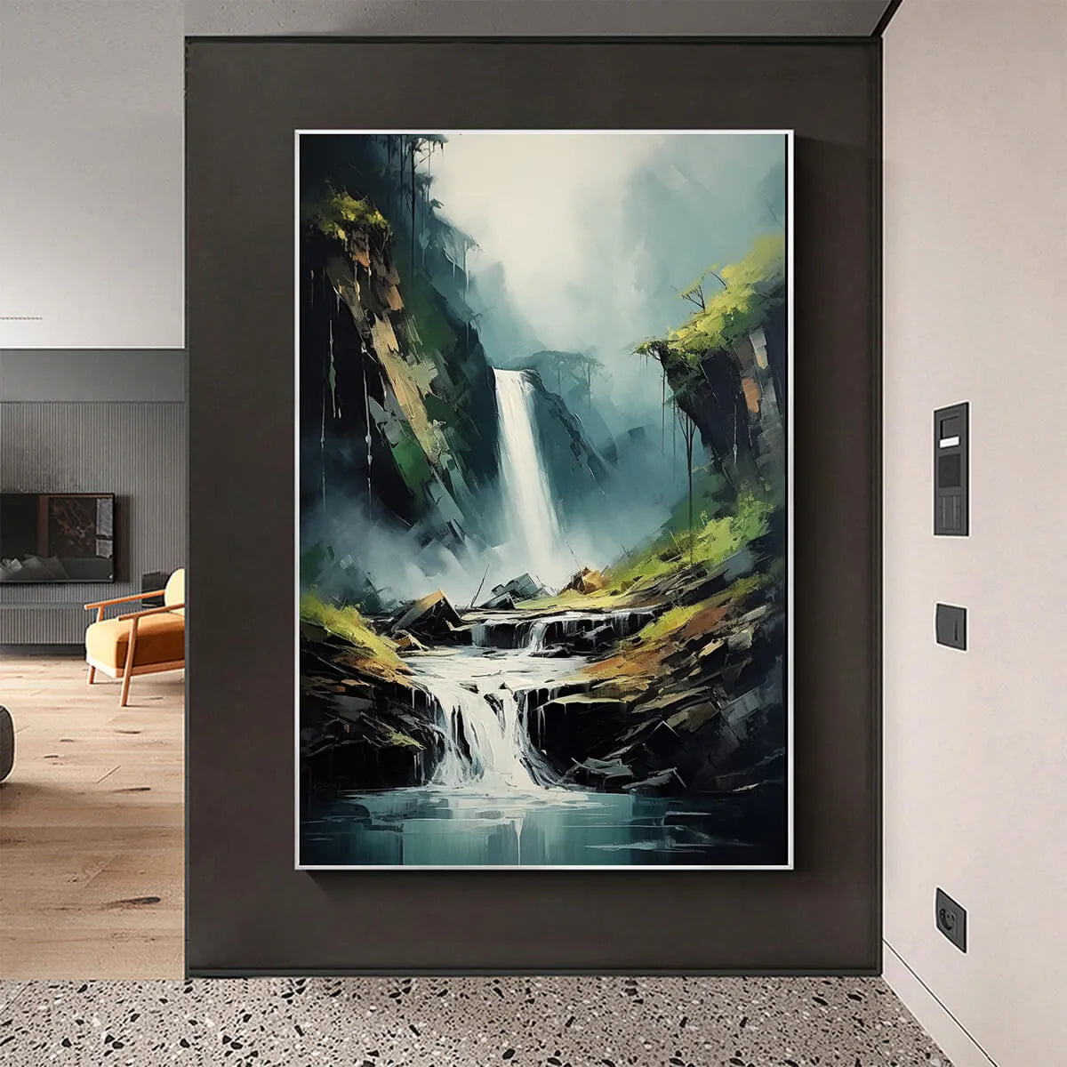 CASCADING MIST: Waterfall Landscape Nature Oil Painting - Image 2