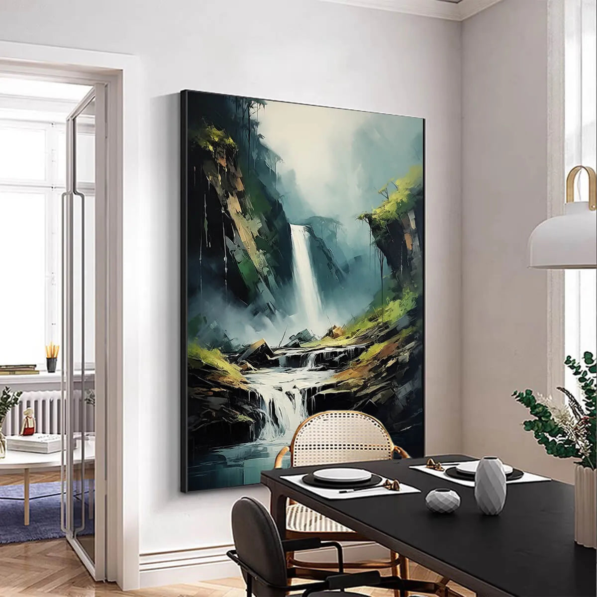 CASCADING MIST: Waterfall Landscape Nature Oil Painting - Image 4