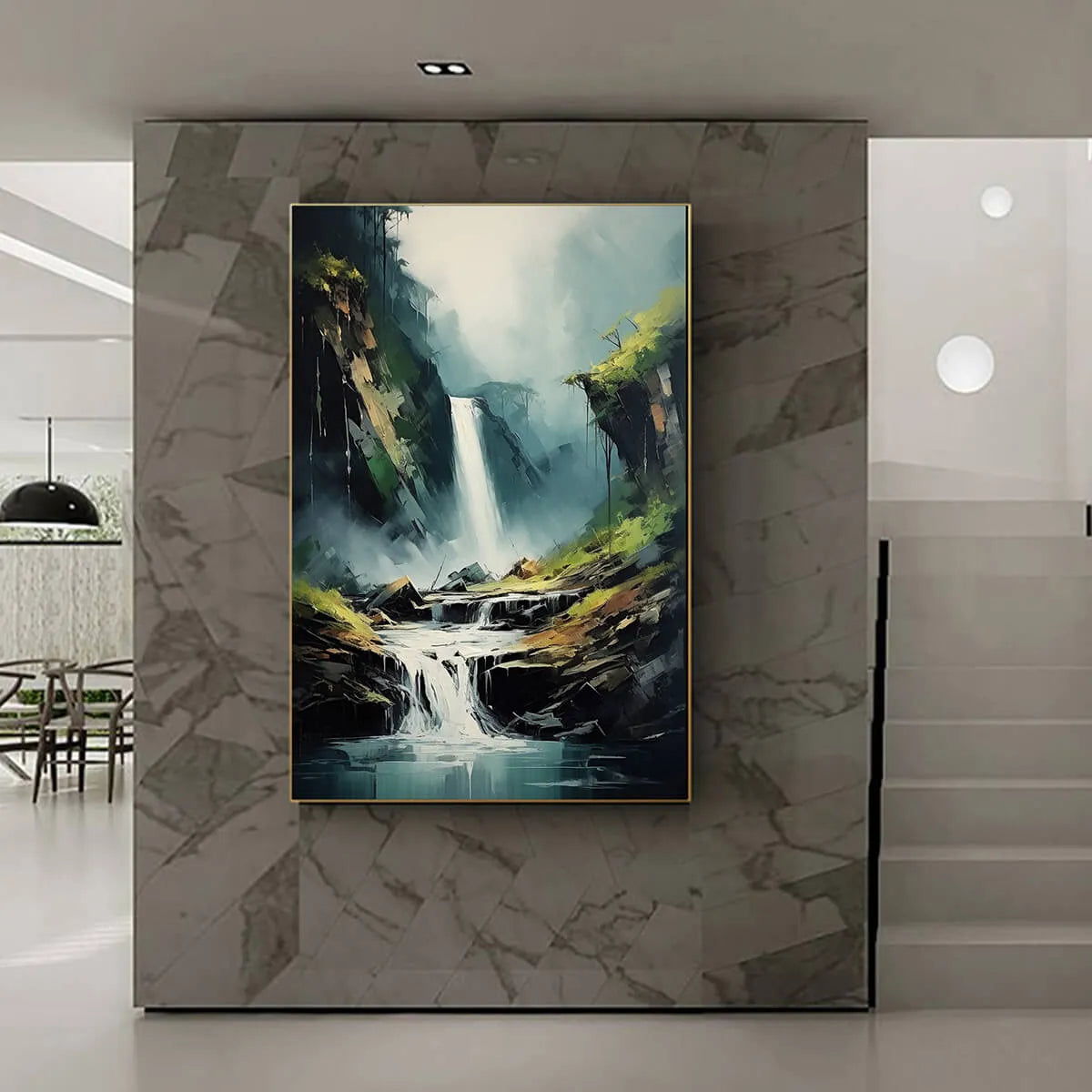 CASCADING MIST: Waterfall Landscape Nature Oil Painting - Image 6
